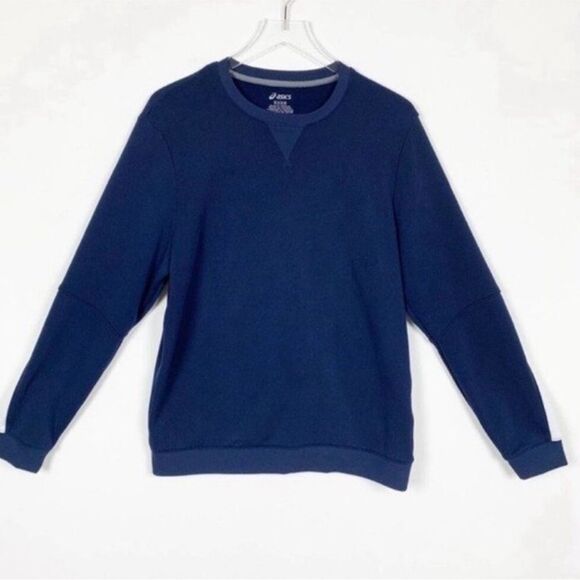 ASICS Women's Size Medium Navy Blue with White Stripe Athlete Crew Sweatshirt - Picture 1 of 5